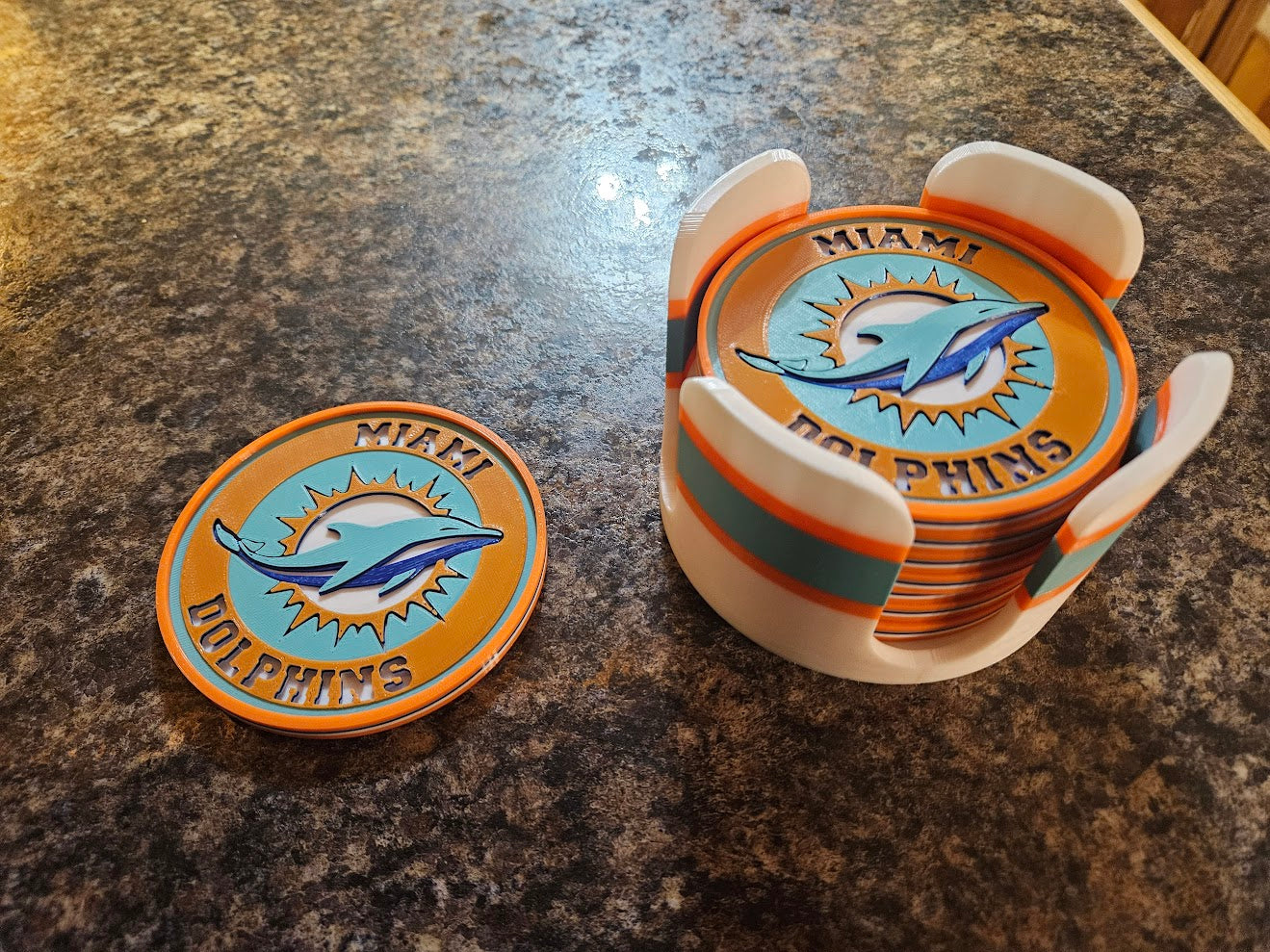 Miami Dolphins 3D Printed Coaster Set with Stand